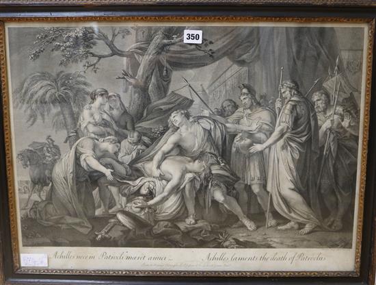 Cunego after Hamilton, three 18th century black and white copper plate engravings, Life of Achilles, c.1767, 45 x 62cm